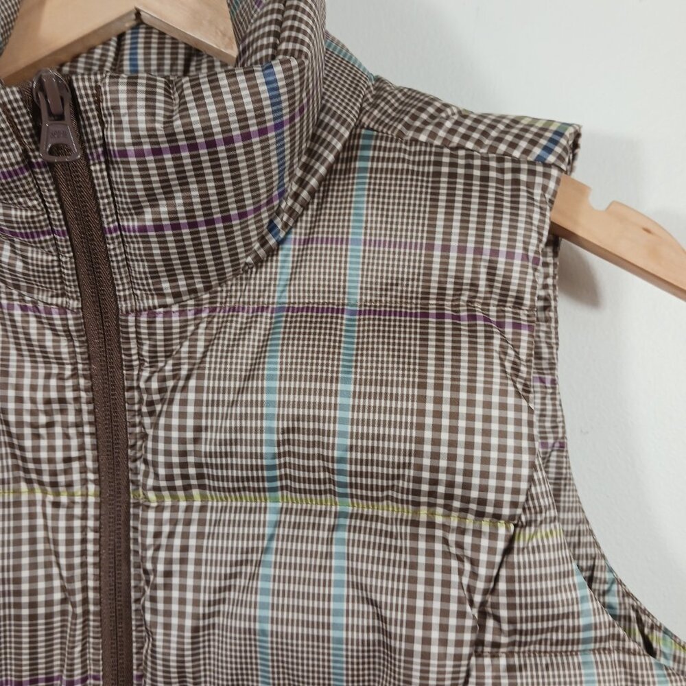 LANDS' END Classic Brown Plaid Puffer Vest, 75 Down/25 Feathers Fill Size Small - Picture 10 of 16